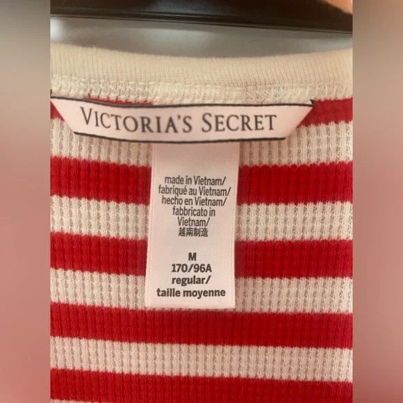 Victoria Secret Long Thermal Pajama Set Red & White Candy Cane Striped - Picture 7 of 9